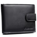 Duży, czarny portfel męski ze skóry naturalnej wyposażony w system RFID, zamykany na zatrzask - Rovicky