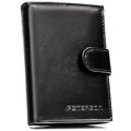 Elegancki portfel męski ze skóry naturalnej w czarnym kolorze zamykany zatrzaskiem, w zestawie z brelokiem - Peterson