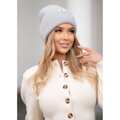 Szara, zimowa czapka damska beanie z logo marki - Peterson