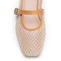 Baleriny damskie z ozdobnymi cyrkoniami i regulowanym paskiem beżowe 102-DP-851-9
