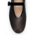 Baleriny ze skóry naturalnej z siateczką czarne 102-D-100-1