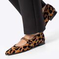 Dámske semišové balerínky s leopardím vzorom čierne 101-D-101-4