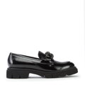 Damskie mokasyny skórzane z łańcuchem z kryształków czarne 97-D-106-1
