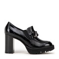 Damskie czółenka ze skóry lakierowanej na słupku czarne 99-D-105-1