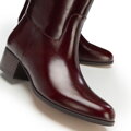 Damskie oficerki ze skóry naturalnej na słupku bordowe 101-D-352-3