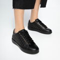 Damskie sneakersy skórzane z pikowaną cholewką czarne 99-D-508-1