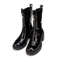 Damskie botki skórzane z monogramem czarno - srebrne 99-D-500-1L
