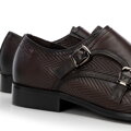 Double monki ze skóry naturalnej ciemny brąz 100-M-509-4