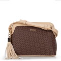 Dámska crossbody z ekokože s monogramom hnedá 99-4Y-506-4