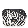 Damska crossbody z żakardu i ekoskóry biało - czarna 99-4E-503-X12