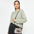 Damska crossbody z żakardu i ekoskóry kremowo - czarna 99-4E-503-X9