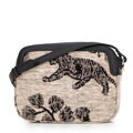 Damska crossbody z żakardu i ekoskóry kremowo - czarna 99-4E-503-X9