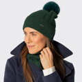 Czapka damska z pomponem o strukturalnym splocie zielona 101-HF-L08-Z