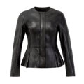 Dámska čierna kožená bunda s peplum strihom 102-09-401-1