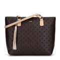 Dámska shopper kabelka s malým monogramom hnedá a béžová 99-4Y-207-4
