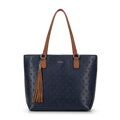Dámska shopper kabelka s malým monogramom, tmavomodrá a hnedá 99-4Y-207-7