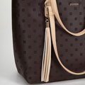 Dámska shopper kabelka s malým monogramom hnedá a béžová 99-4Y-207-4