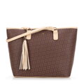 Dámska shopper kabelka so strapcom a monogramom hnedá 99-4Y-505-4