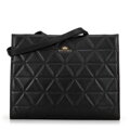 Dámska kožená shopper kabelka s geometrickým prešívaním čierna a zlatá 100-4E-613-1G