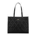 Dámska kožená shopper kabelka s geometrickým prešívaním čierna a zlatá 100-4E-613-1G