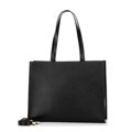Dámska kožená shopper kabelka s geometrickým prešívaním čierna a zlatá 100-4E-613-1G