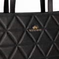 Dámska kožená shopper kabelka s geometrickým prešívaním čierna a zlatá 100-4E-613-1G