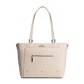 Dámska kožená shopper kabelka s vreckami krémová a strieborná 100-4E-607-9S