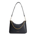Dámska bagetová kabelka z kože, čierna a zlatá 100-4E-606-1G