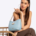 Damska torebka crossbody pleciona niebieska 100-4Y-415-N