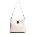 Dámska kožená kabelka cez rameno s prackou krémová 100-4E-605-0