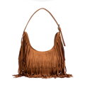 Damska torebka na ramię z frędzlami brązowa 102-4Y-409-5