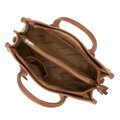 Damski kuferek z imitacji skóry w tłoczone logo beżowy 100-4Y-221-9