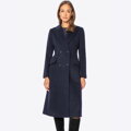 Damski płaszcz z wełny z domieszką kaszmiru granatowy 101-9W-703-N