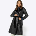 Damski płaszcz z wiązaniem dwustronny czarny 99-9W-000-1
