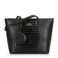 Damski shopper ze skóry we wzór croco czarno - złoty 100-4E-618-1G