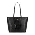 Damski shopper ze skóry we wzór croco czarno - złoty 100-4E-618-1G