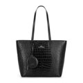 Damski shopper ze skóry we wzór croco czarno - srebrny 100-4E-618-1S