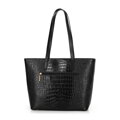 Damski shopper ze skóry we wzór croco czarno - złoty 100-4E-618-1G