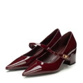 Damskie czółenka ze skóry lakierowanej w szpic bordowe 101-D-403-3