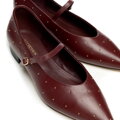 Damskie czółenka ze skóry naturalnej z drobnymi dżetami bordowe 101-D-404-3