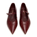Damskie czółenka ze skóry naturalnej z drobnymi dżetami bordowe 101-D-404-3