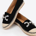 Damskie espadryle z biżuteryjną ozdobą czarno - beżowe 100-DP-208-1