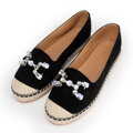 Damskie espadryle z biżuteryjną ozdobą czarno - beżowe 100-DP-208-1