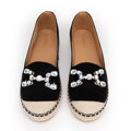 Damskie espadryle z biżuteryjną ozdobą czarno - beżowe 100-DP-208-1
