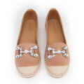 Damskie espadryle z biżuteryjną ozdobą beżowo - różowe 100-DP-208-P