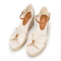 Damskie espadryle z kokardą z przodu kremowe 98-DP-500-9