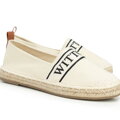 Damskie espadryle z lamówką z logo kremowe 100-P-811-9