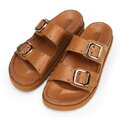 Dámske kožené šľapky s kovovými detailmi hnedé 100-D-550-5