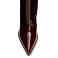 Damskie kozaki ze skóry naturalnej lakierowanej na szpilce bordowe 101-D-405-3