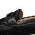 Damskie mokasyny ze skóry naturalnej z włosiem czarne 102-D-350-1